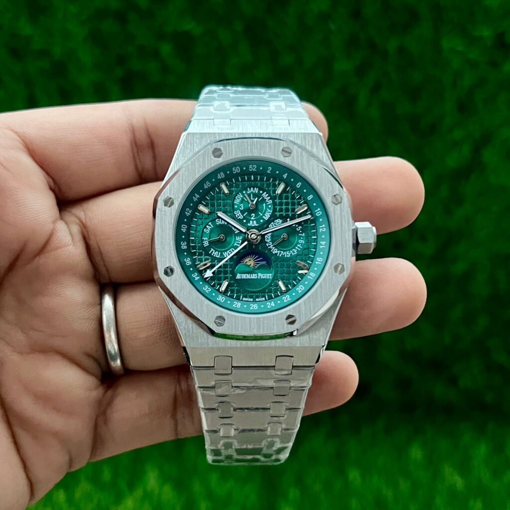 Audemars Piguet Perpetual Calendar Silver Green Dial Watch