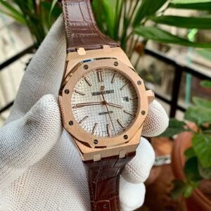 Audemars Piguet Royal Oak Leather Rosegold White Dial