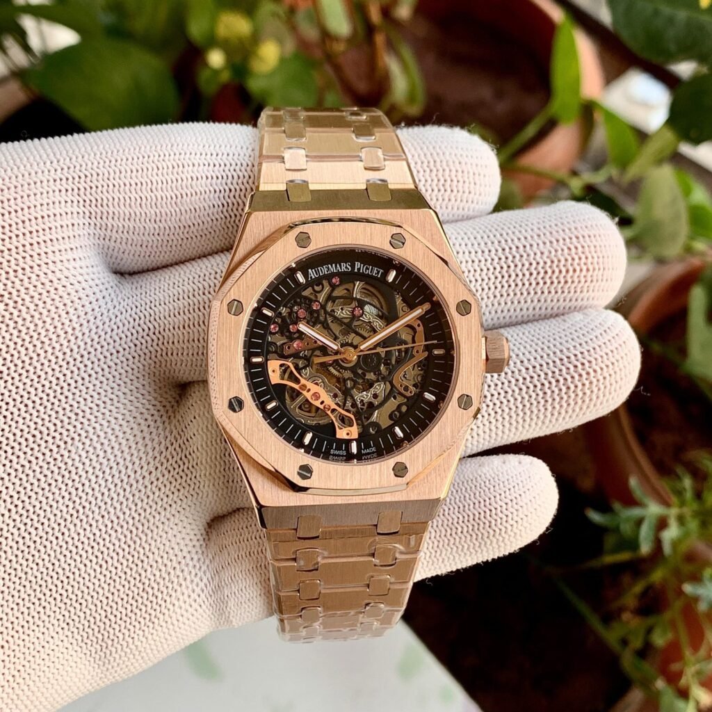 Audemars Piguet Royal Oak Skeleton Open Worked Rose Gold Black Dial