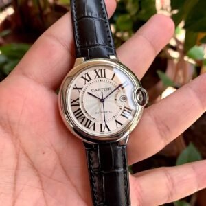 Cartier Ballon Bleu Gents Silver Black Leather