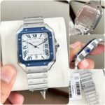 Cartier De Santos Blue Bezel White Dial