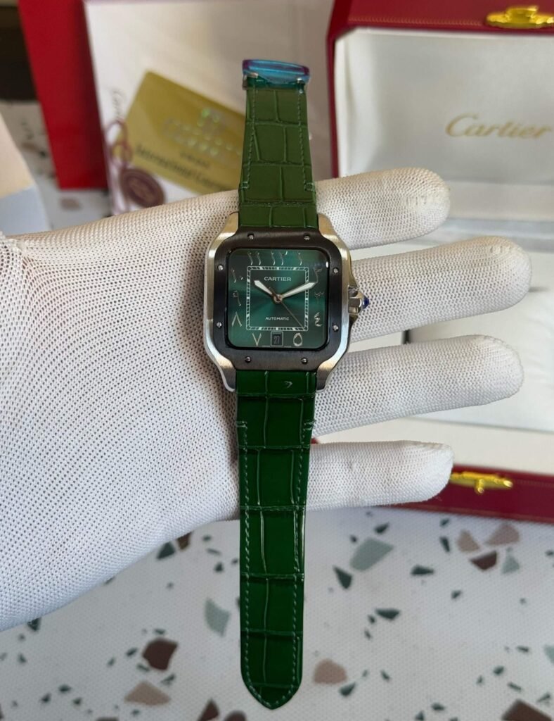 Cartier Santos Arabic Dial Green Leather