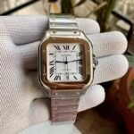 Cartier Santos De Rosegold Bezel White Dial