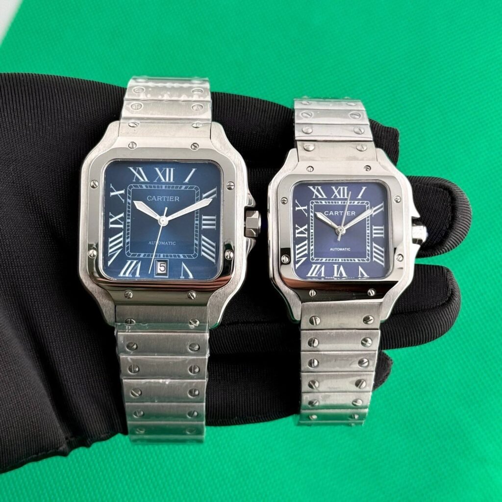 Cartier Santos De Silver Blue Couple Automatic