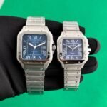 Cartier Santos De Silver Blue Couple Automatic