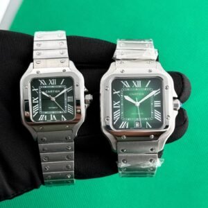 Cartier Santos De Silver Green Couple Automatic