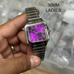 Cartier Santos De Silver Purple Ladies 36Mm