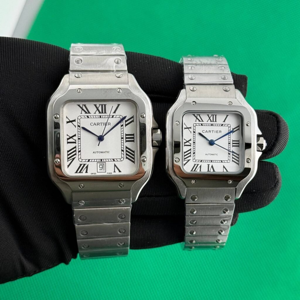 Cartier Santos De Silver White Couple Automatic