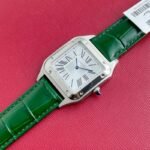 Cartier Santos Dumont Green Strap White Dial