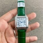 Cartier Santos Dumont Green Strap White Dial