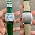 Cartier Santos Dumont Green Strap White Dial