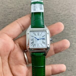 Cartier Santos Dumont Green Strap White Dial