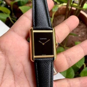 Cartier Tank Must Large Black Gold Leather Unisex