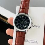 Emporio Armani Black Dial Leather Strap