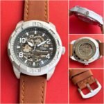 Fossil Bronson Silver Black Brown Leather