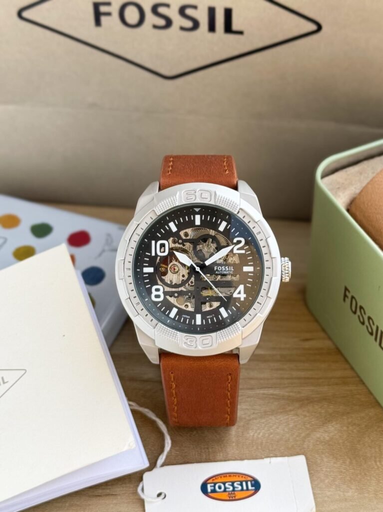 Fossil Bronson Silver Black Brown Leather