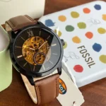 Fossil Brown Skeleton Dial Watch