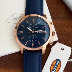 FOSSIL Chronograph Blue Dial Leather Strap