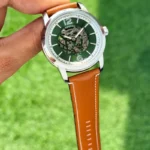 Fossil Heritage Green Skeleton Dial Leather Strap