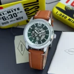 Fossil Heritage Green Skeleton Dial Leather Strap