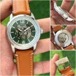 Fossil Heritage Green Skeleton Dial Leather Strap