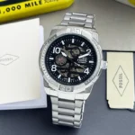 Fossil Silver Black Skeleton Dial