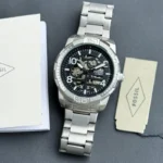 Fossil Silver Black Skeleton Dial