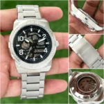 Fossil Silver Black Skeleton Dial