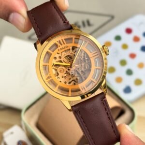 Fossil Townsman Golden Dial Brown Leather Strap