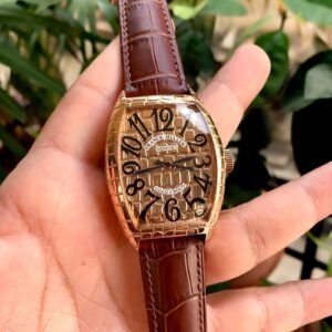 Franck Muller Cintree Curvex Gold Croco Brown