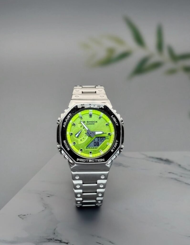G Shock GM-2100D Silver Green Dial