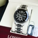 Longines Chronograph Black Dial Ceramic Belt